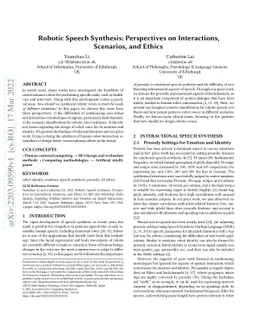 Robotic Speech Synthesis: Perspectives on Interactions, Scenarios, and
  Ethics
