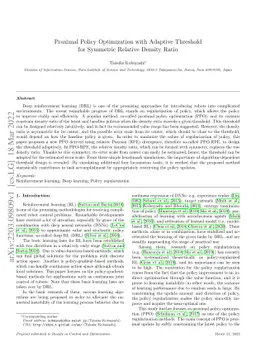 Proximal Policy Optimization with Adaptive Threshold for Symmetric
  Relative Density Ratio