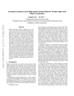 Learning Consistency from High-quality Pseudo-labels for Weakly
  Supervised Object Localization