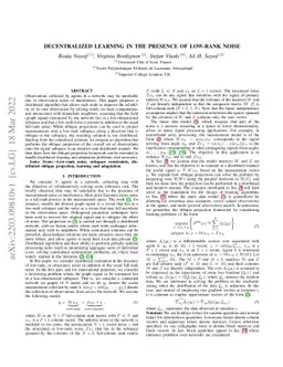 Dencentralized learning in the presence of low-rank noise