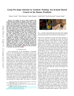 Grasp Pre-shape Selection by Synthetic Training: Eye-in-hand Shared Control on the Hannes Prosthesis