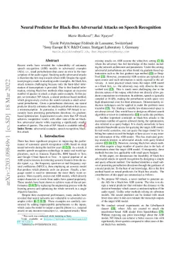 Neural Predictor for Black-Box Adversarial Attacks on Speech Recognition