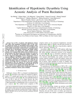 Identification of Hypokinetic Dysarthria Using Acoustic Analysis of Poem
  Recitation