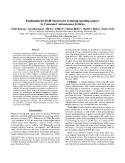 Explaining RADAR features for detecting spoofing attacks in Connected
  Autonomous Vehicles