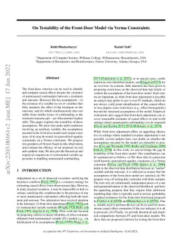 On Testability of the Front-Door Model via Verma Constraints