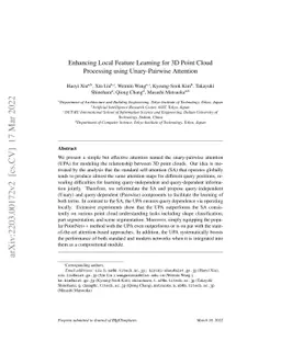 Enhancing Local Feature Learning for 3D Point Cloud Processing using
  Unary-Pairwise Attention