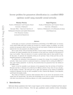 Inverse problem for parameters identification in a modified SIRD
  epidemic model using ensemble neural networks