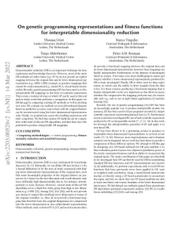 On genetic programming representations and fitness functions for
  interpretable dimensionality reduction