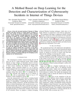 A Method Based on Deep Learning for the Detection and Characterization
  of Cybersecurity Incidents in Internet of Things Devices