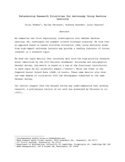 Determining Research Priorities for Astronomy Using Machine Learning