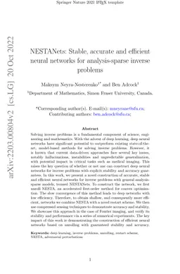 NESTANets: Stable, accurate and efficient neural networks for
  analysis-sparse inverse problems