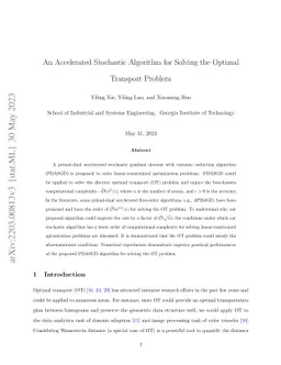 An Accelerated Stochastic Algorithm for Solving the Optimal Transport
  Problem
