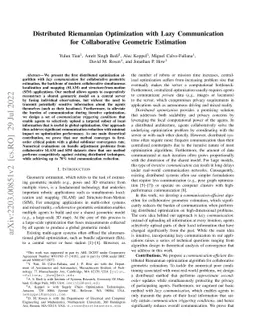 Distributed Riemannian Optimization with Lazy Communication for
  Collaborative Geometric Estimation