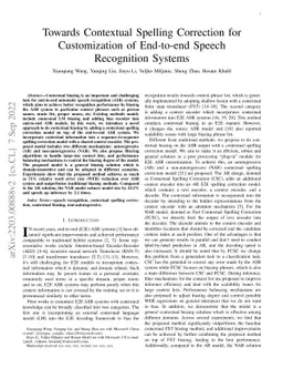 Towards Contextual Spelling Correction for Customization of End-to-end
  Speech Recognition Systems