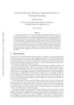 Continual Feature Selection: Spurious Features in Continual Learning