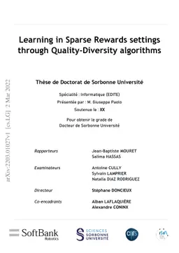 Learning in Sparse Rewards settings through Quality-Diversity algorithms