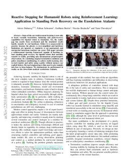 Reactive Stepping for Humanoid Robots using Reinforcement Learning:
  Application to Standing Push Recovery on the Exoskeleton Atalante