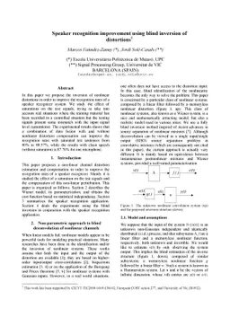 Speaker recognition improvement using blind inversion of distortions