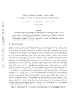 Efficient Online Linear Control with Stochastic Convex Costs and Unknown
  Dynamics