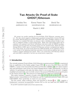 Two Attacks On Proof-of-Stake GHOST/Ethereum