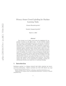 Privacy-Aware Crowd Labelling for Machine Learning Tasks
