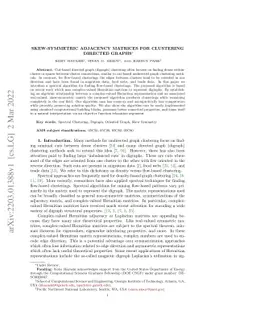 Skew-Symmetric Adjacency Matrices for Clustering Directed Graphs