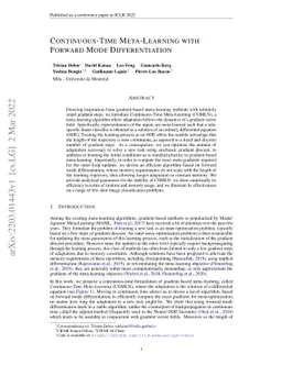 Continuous-Time Meta-Learning with Forward Mode Differentiation