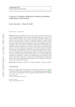 A Survey of Analysis Methods for Security and Safety verification in IoT
  Systems