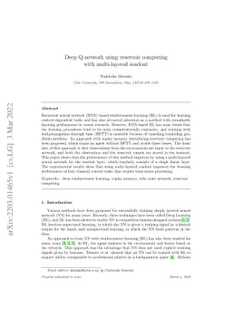 Deep Q-network using reservoir computing with multi-layered readout