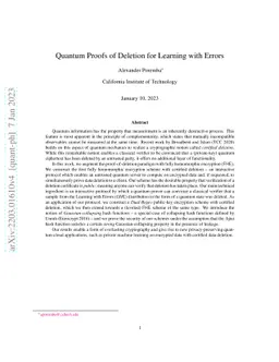Quantum Proofs of Deletion for Learning with Errors