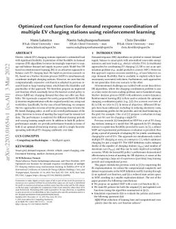Optimized cost function for demand response coordination of multiple EV
  charging stations using reinforcement learning