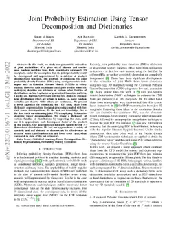 Joint Probability Estimation Using Tensor Decomposition and Dictionaries