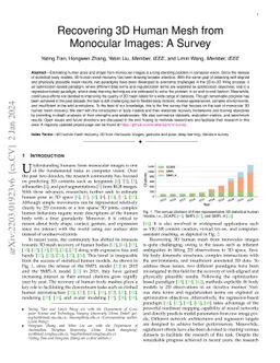 Recovering 3D Human Mesh from Monocular Images: A Survey