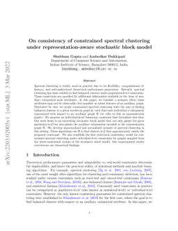 On consistency of constrained spectral clustering under
  representation-aware stochastic block model