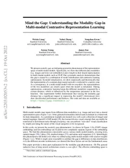 Mind the Gap: Understanding the Modality Gap in Multi-modal Contrastive
  Representation Learning