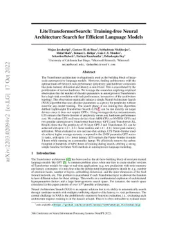 LiteTransformerSearch: Training-free Neural Architecture Search for
  Efficient Language Models