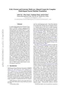 EAG: Extract and Generate Multi-way Aligned Corpus for Complete
  Multi-lingual Neural Machine Translation
