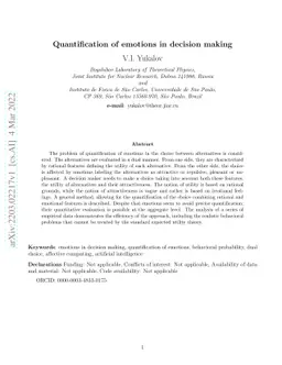 Quantification of emotions in decision making