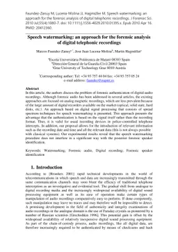 Speech watermarking: an approach for the forensic analysis of digital
  telephonic recordings