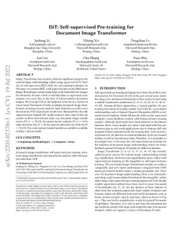 DiT: Self-supervised Pre-training for Document Image Transformer