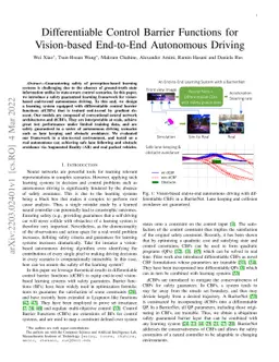 Differentiable Control Barrier Functions for Vision-based End-to-End
  Autonomous Driving