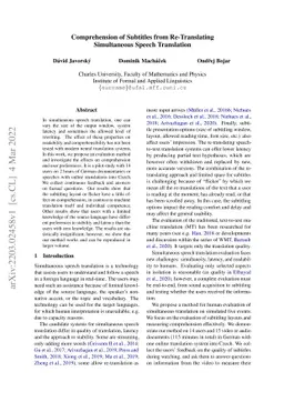 Comprehension of Subtitles from Re-Translating Simultaneous Speech
  Translation