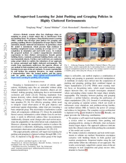 Self-Supervised Learning for Joint Pushing and Grasping Policies in
  Highly Cluttered Environments