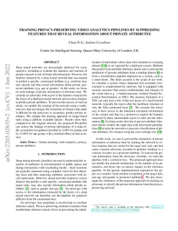 Training privacy-preserving video analytics pipelines by suppressing
  features that reveal information about private attributes