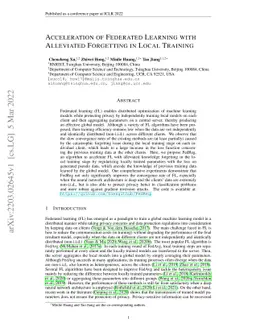 Acceleration of Federated Learning with Alleviated Forgetting in Local
  Training