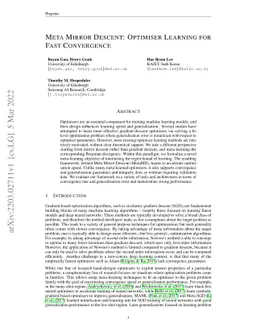 Meta Mirror Descent: Optimiser Learning for Fast Convergence
