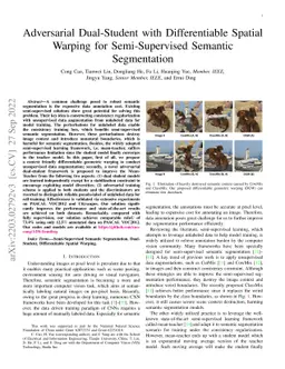 Adversarial Dual-Student with Differentiable Spatial Warping for
  Semi-Supervised Semantic Segmentation