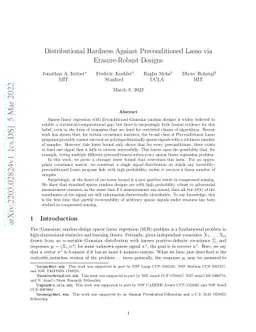 Distributional Hardness Against Preconditioned Lasso via Erasure-Robust
  Designs