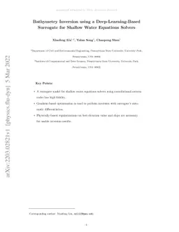 Bathymetry Inversion using a Deep-Learning-Based Surrogate for Shallow
  Water Equations Solvers