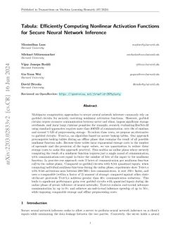 Tabula: Efficiently Computing Nonlinear Activation Functions for Secure
  Neural Network Inference